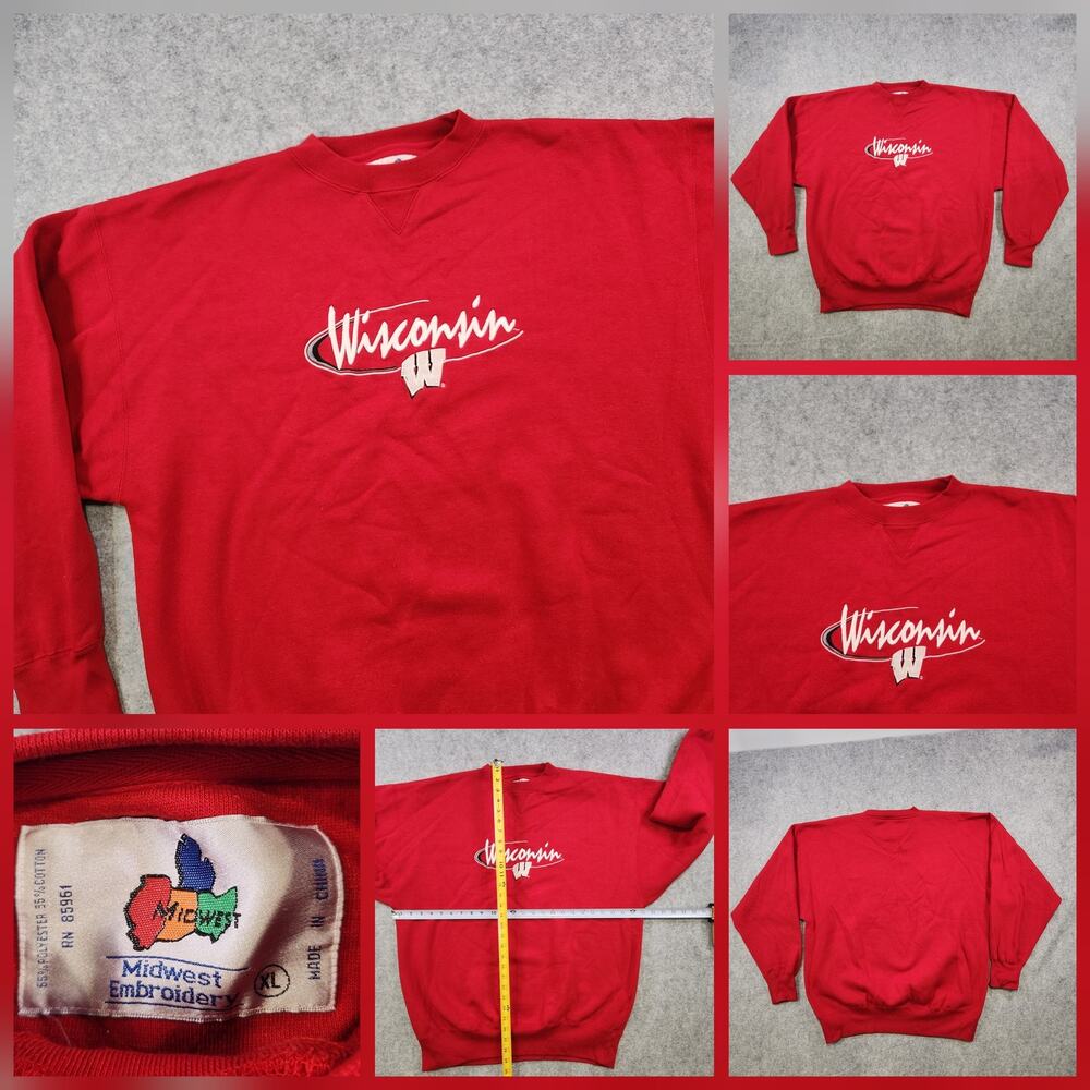 Vintage Wisconsin Badgers Sweatshirt Mens‎ XL Red NCAA College Crewneck 90s